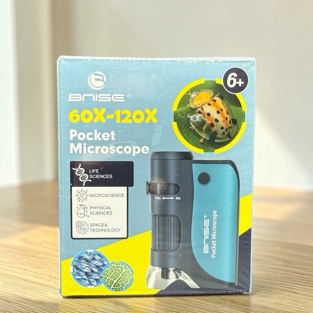 Pocket Microscope 60X-120X‎ LED Handheld Kids Science Mini Microscope w/ Slides
